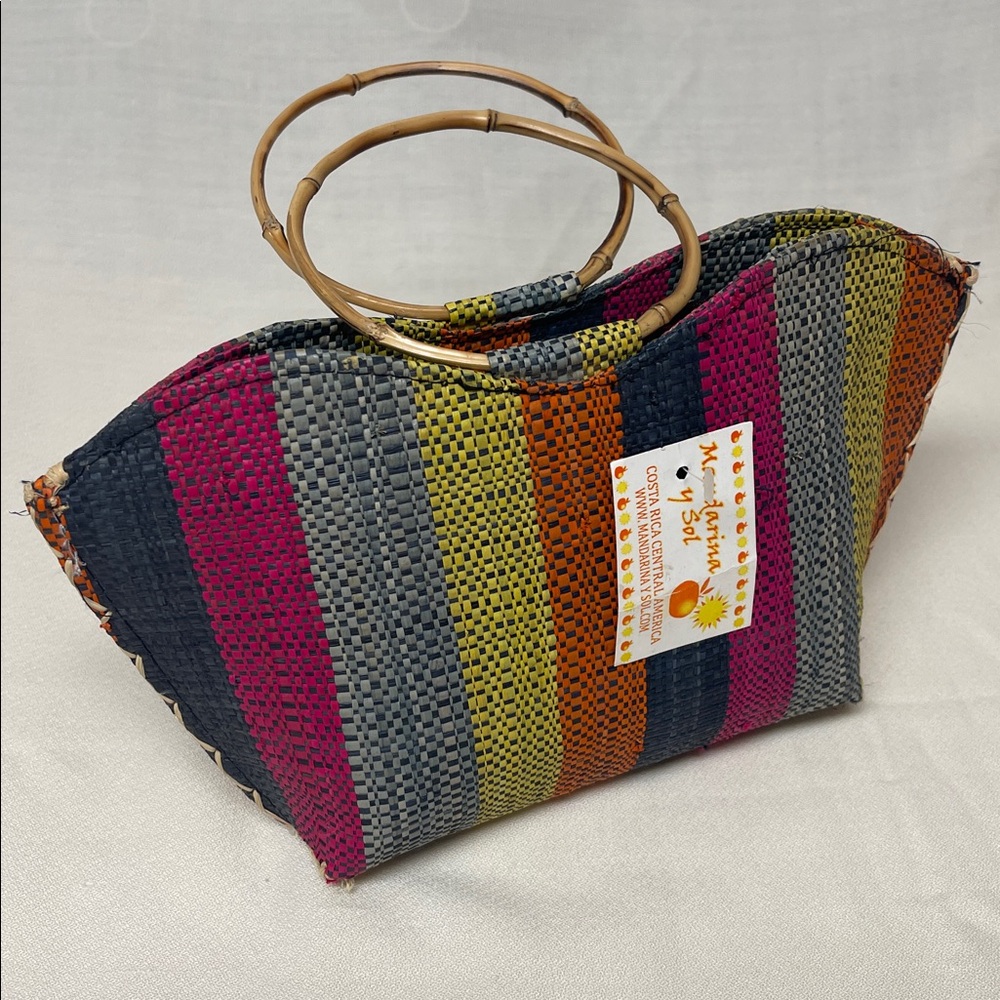 Colorful Striped Woven Handbag